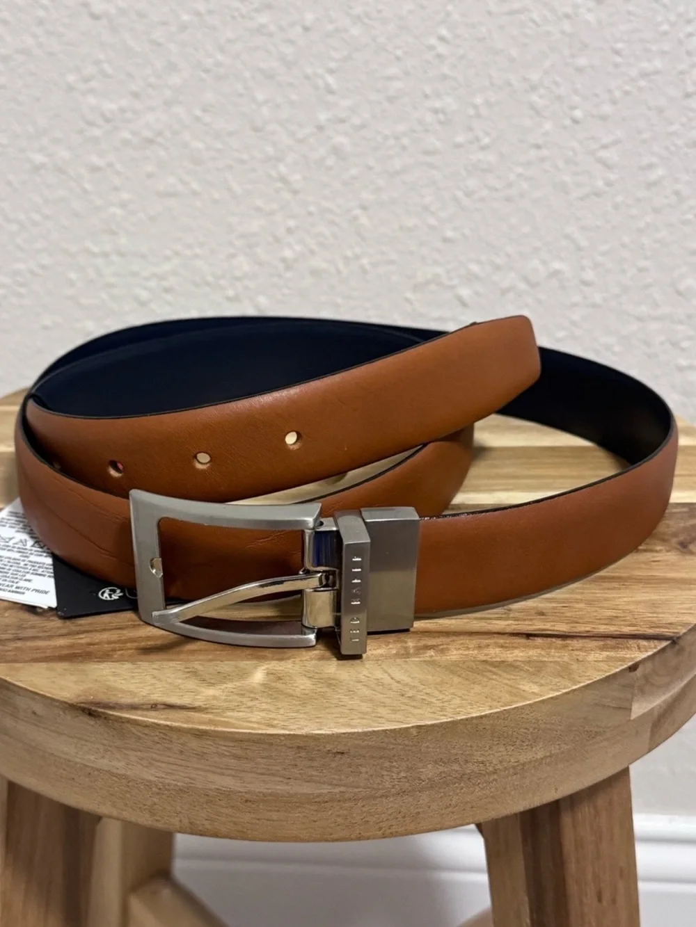 New Ted Baker London Leather Belt – Reversible Cognac Tan & Dark Navy Blue